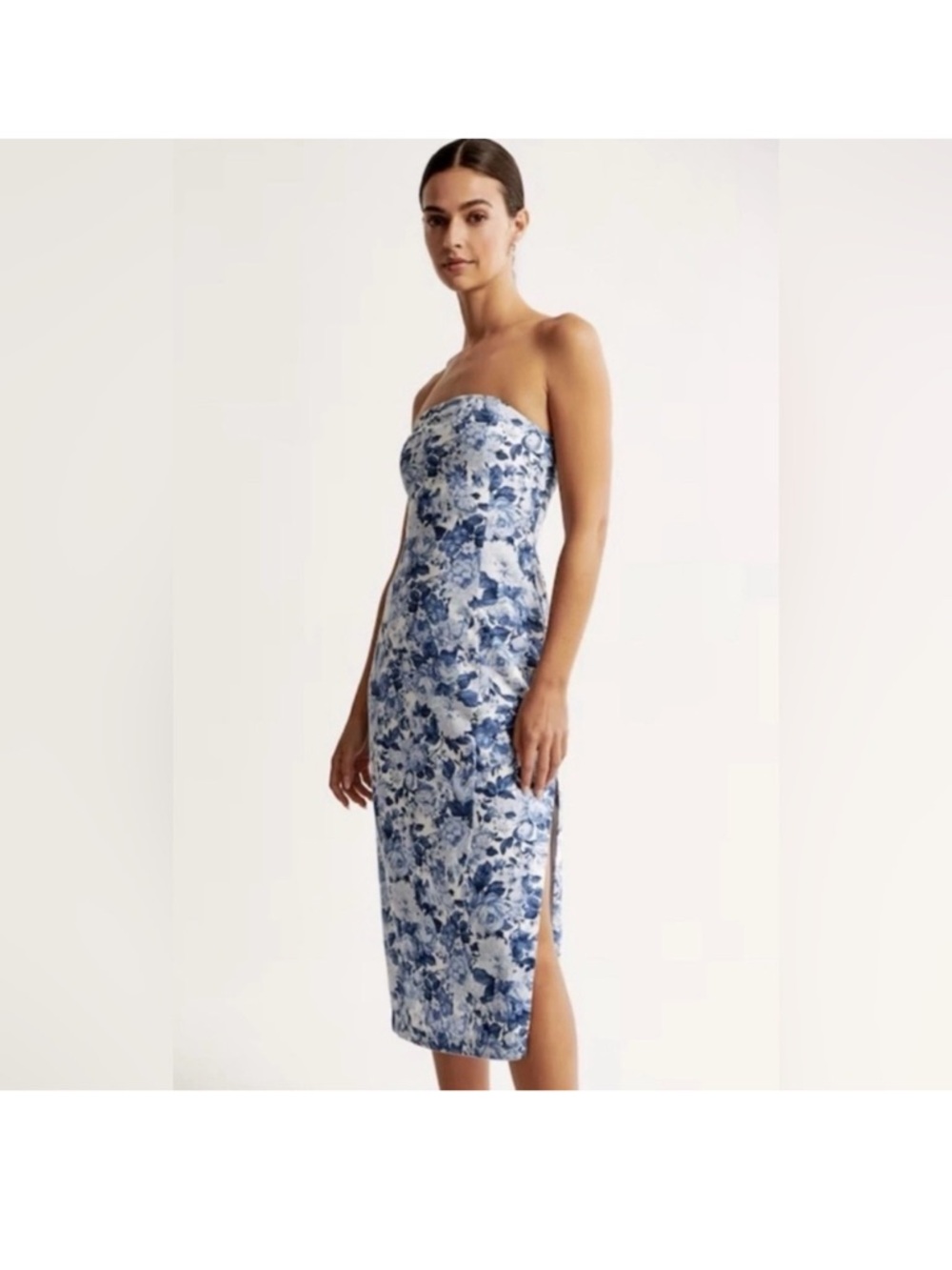 Abercrombie blue white floral midi dress strapless size s